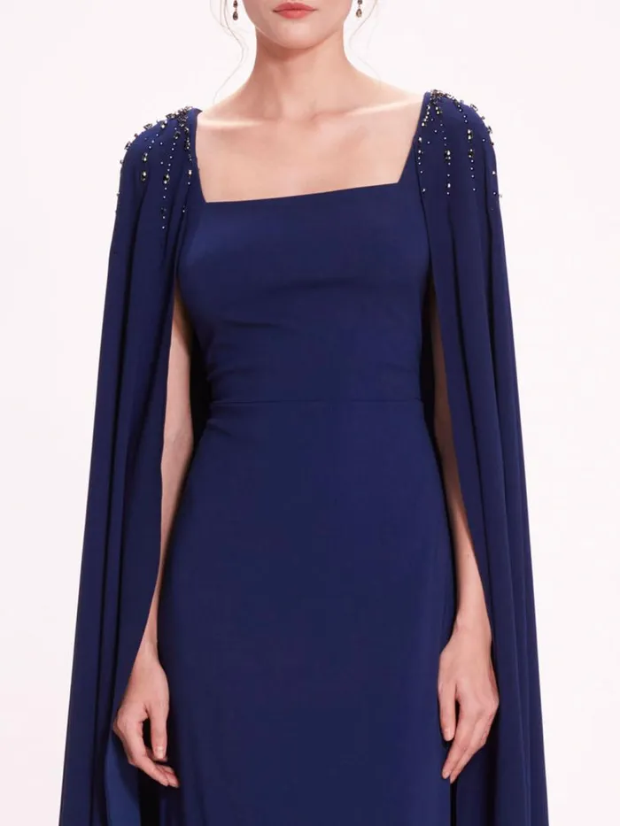 Marchesa Marchesa Notte Embellished Cape Gown Navy 8211 Women