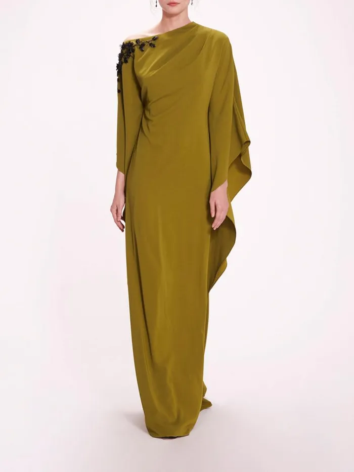 Marchesa Marchesa Notte Embroidered Draped Kaftan Olive 8211 Women