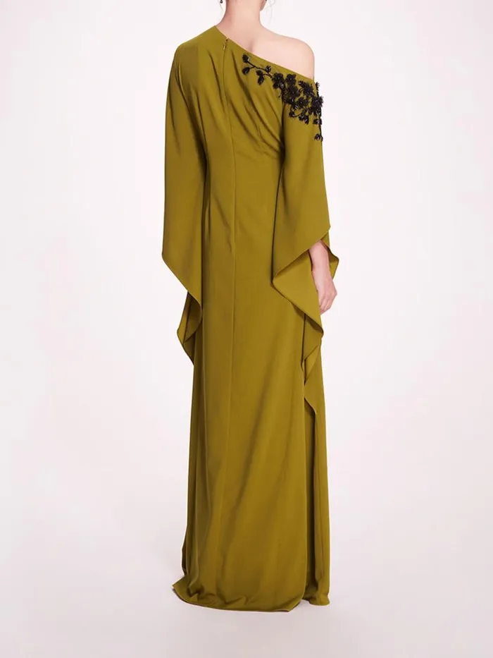 Marchesa Marchesa Notte Embroidered Draped Kaftan Olive 8211 Women