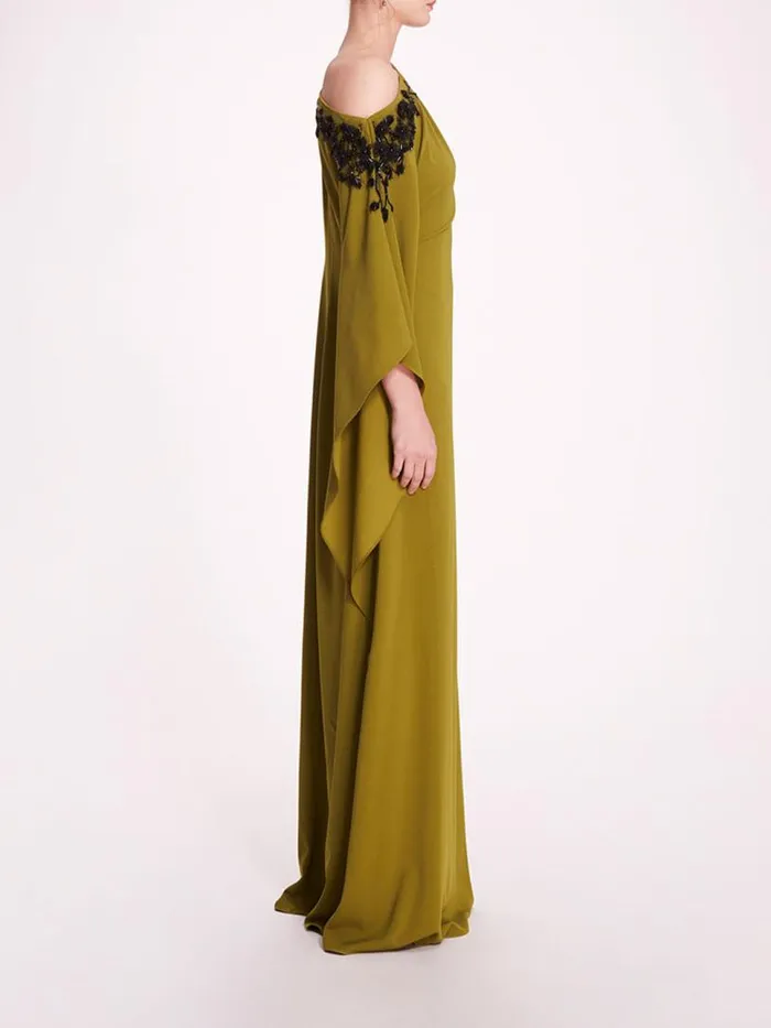 Marchesa Marchesa Notte Embroidered Draped Kaftan Olive 8211 Women