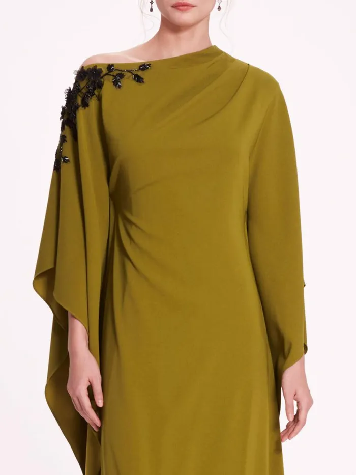 Marchesa Marchesa Notte Embroidered Draped Kaftan Olive 8211 Women
