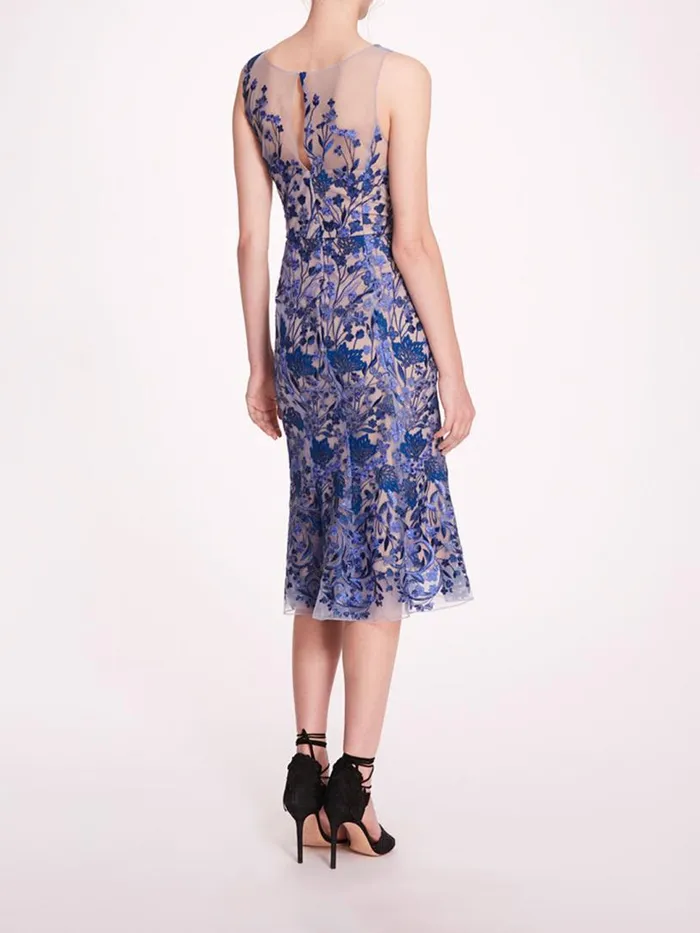 Marchesa Marchesa Notte Embroidered Tulle Midi Dress Blue 8211 Women