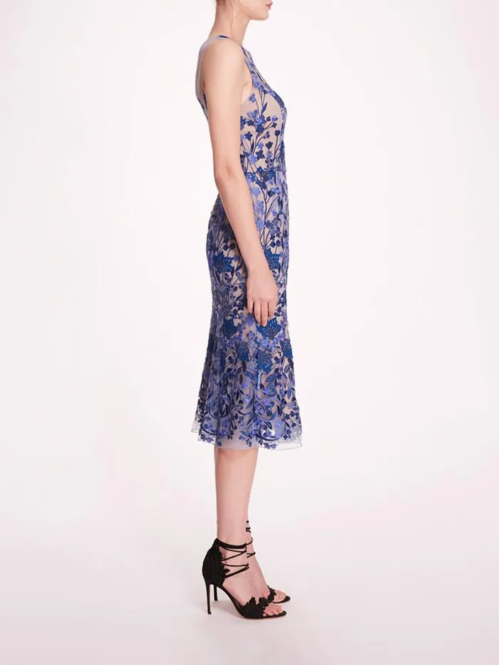 Marchesa Marchesa Notte Embroidered Tulle Midi Dress Blue 8211 Women