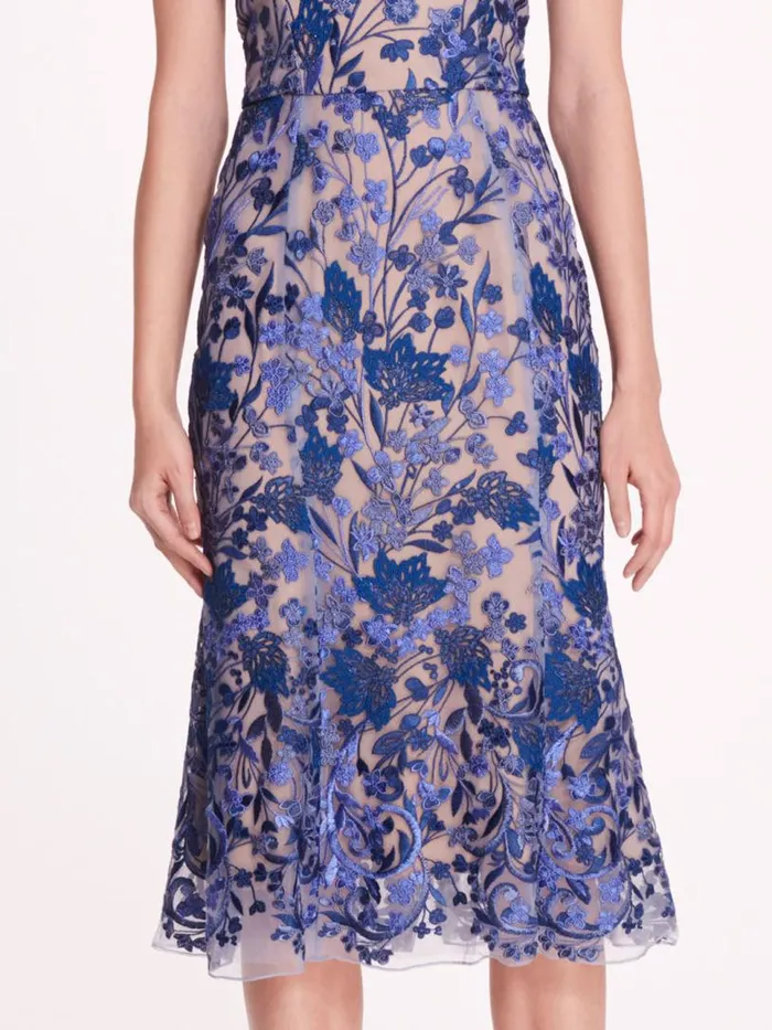 Marchesa Marchesa Notte Embroidered Tulle Midi Dress Blue 8211 Women