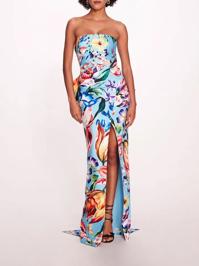 Marchesa Marchesa Notte Mikado Gown Sky Blue Multi 8211 Women