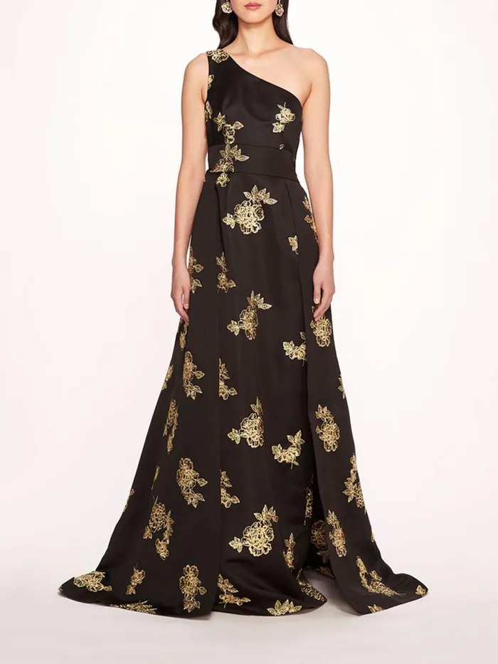 Marchesa Marchesa Notte One Shoulder Marigold Ball Gown Black Gold 8211 Women