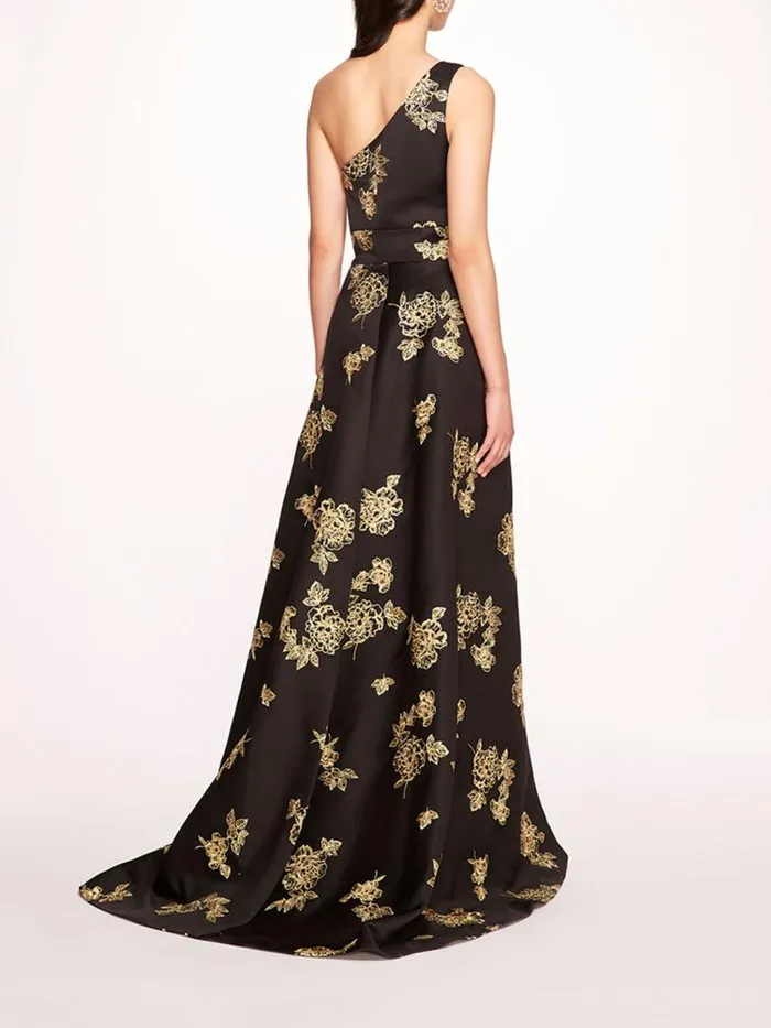 Marchesa Marchesa Notte One Shoulder Marigold Ball Gown Black Gold 8211 Women