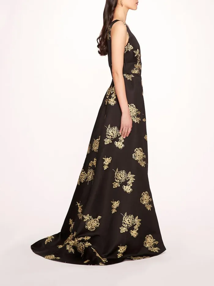 Marchesa Marchesa Notte One Shoulder Marigold Ball Gown Black Gold 8211 Women