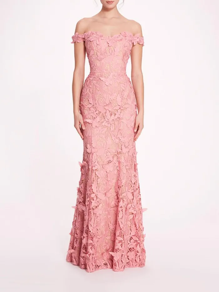 Marchesa Marchesa Notte Organic Lace Gown Rose 8211 Women