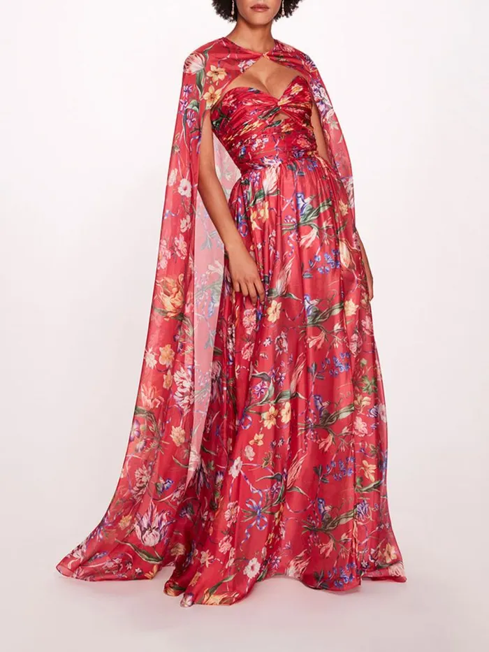 Marchesa Marchesa Notte Ribbons Cape Gown Fuchsia 8211 Women