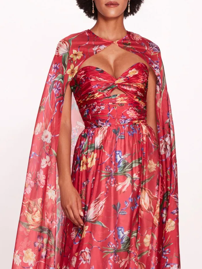 Marchesa Marchesa Notte Ribbons Cape Gown Fuchsia 8211 Women
