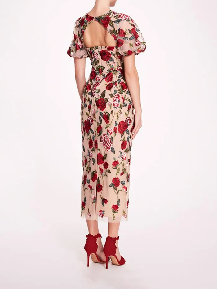 Marchesa Marchesa Notte Roses Tulle Midi Dress Red Nude 8211 Women