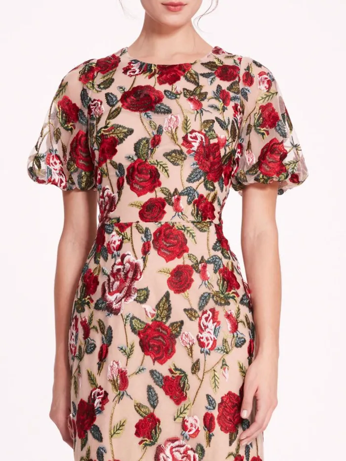 Marchesa Marchesa Notte Roses Tulle Midi Dress Red Nude 8211 Women