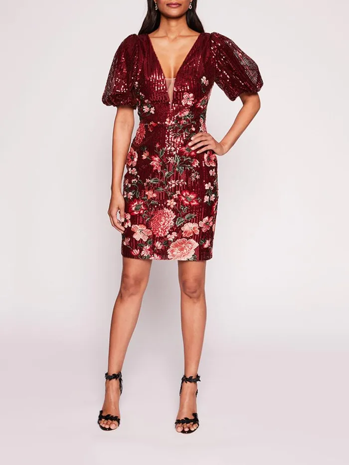 Marchesa Marchesa Notte Shimmer Mini Dress Burgundy Multi 8211 Women