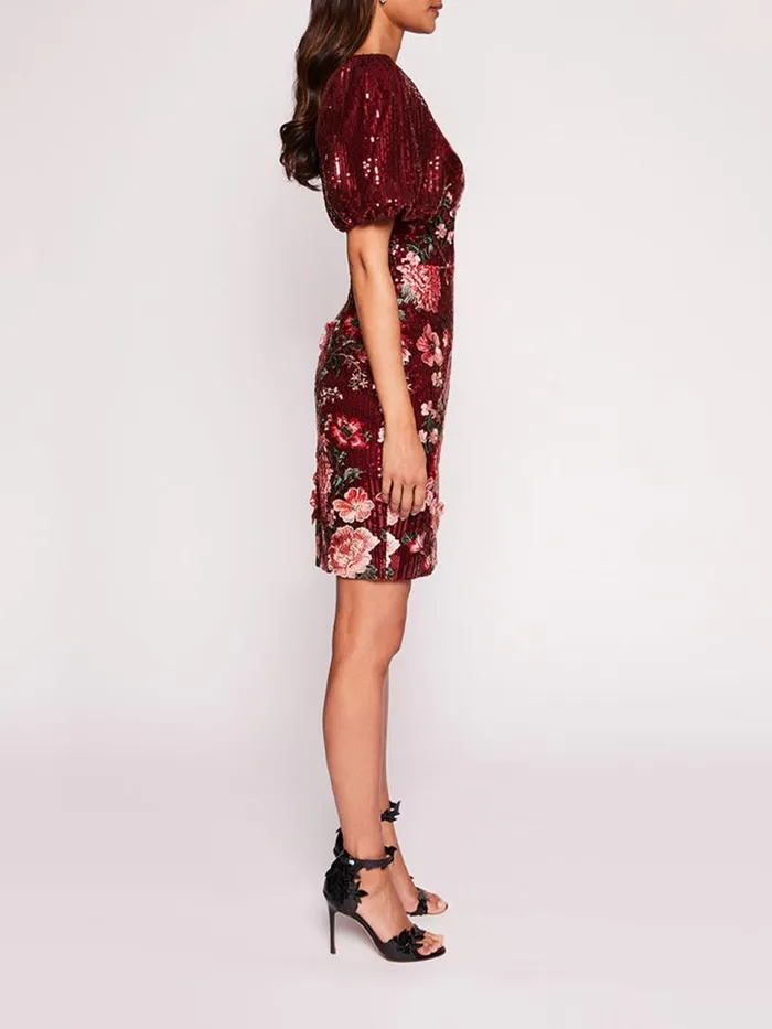 Marchesa Marchesa Notte Shimmer Mini Dress Burgundy Multi 8211 Women