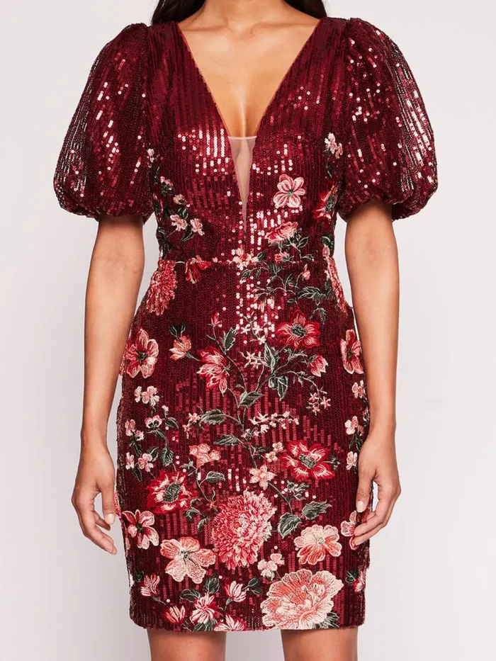 Marchesa Marchesa Notte Shimmer Mini Dress Burgundy Multi 8211 Women