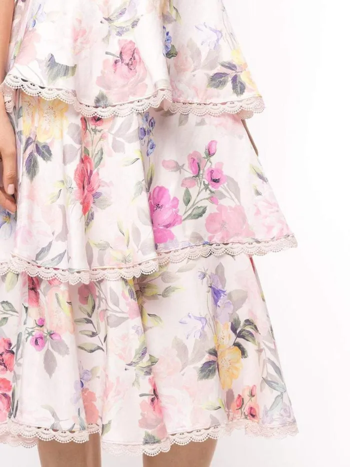 Marchesa Marchesa Notte Twisted Tiered Linen Day Dress Blush Multi 8211 Women
