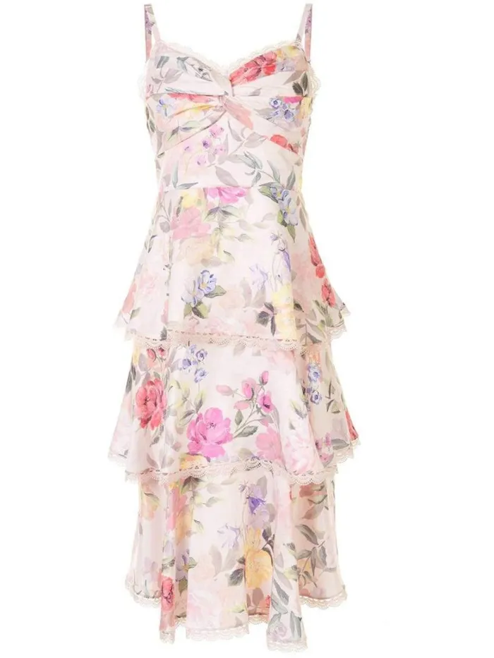 Marchesa Marchesa Notte Twisted Tiered Linen Day Dress Blush Multi 8211 Women