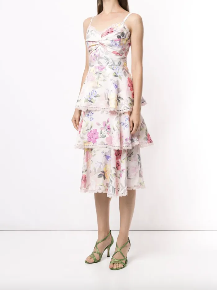Marchesa Marchesa Notte Twisted Tiered Linen Day Dress Blush Multi 8211 Women