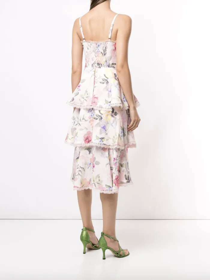 Marchesa Marchesa Notte Twisted Tiered Linen Day Dress Blush Multi 8211 Women