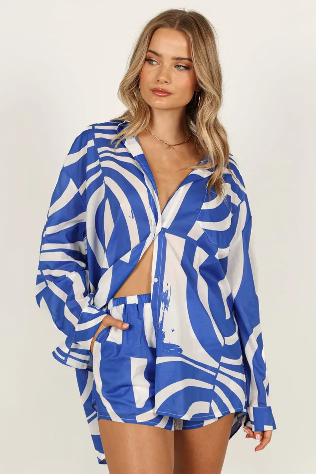 Matching Sets Heather Cotton Short Blue Print Petal and Pup Women
