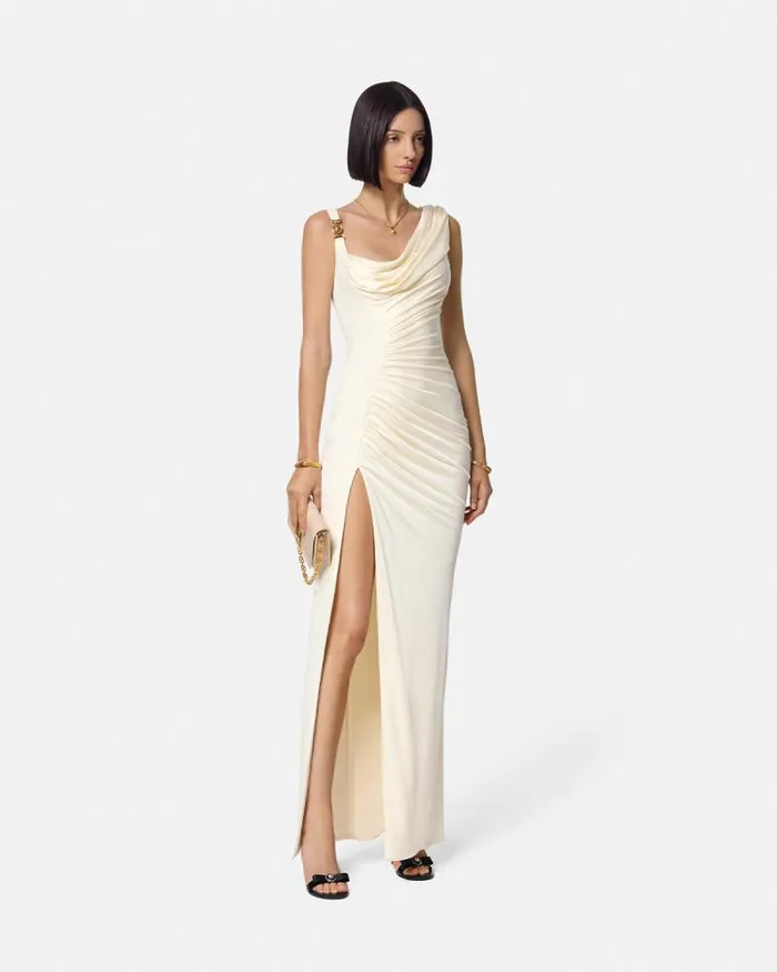 Medusa 03995 Draped Gown White Women Versace Dresses