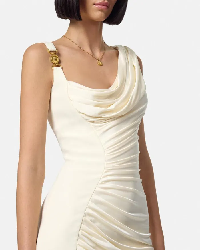 Medusa 03995 Draped Gown White Women Versace Dresses
