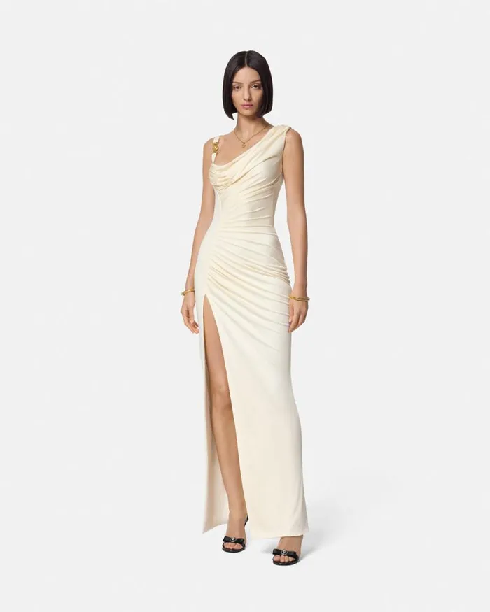 Medusa 03995 Draped Gown White Women Versace Dresses