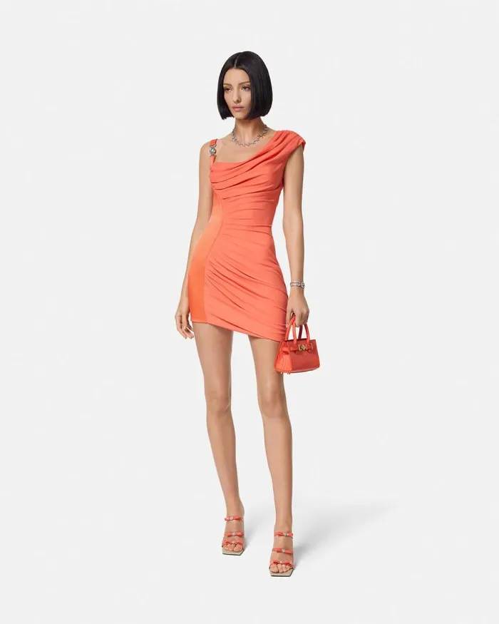 Medusa 03995 Draped Mini Dress Coral Women Versace Dresses