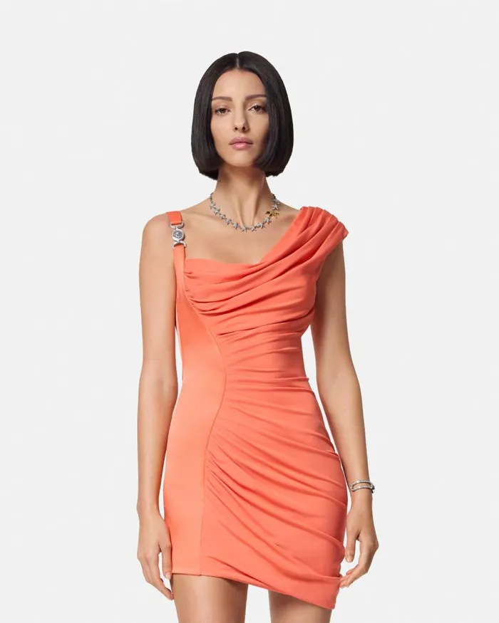 Medusa 03995 Draped Mini Dress Coral Women Versace Dresses