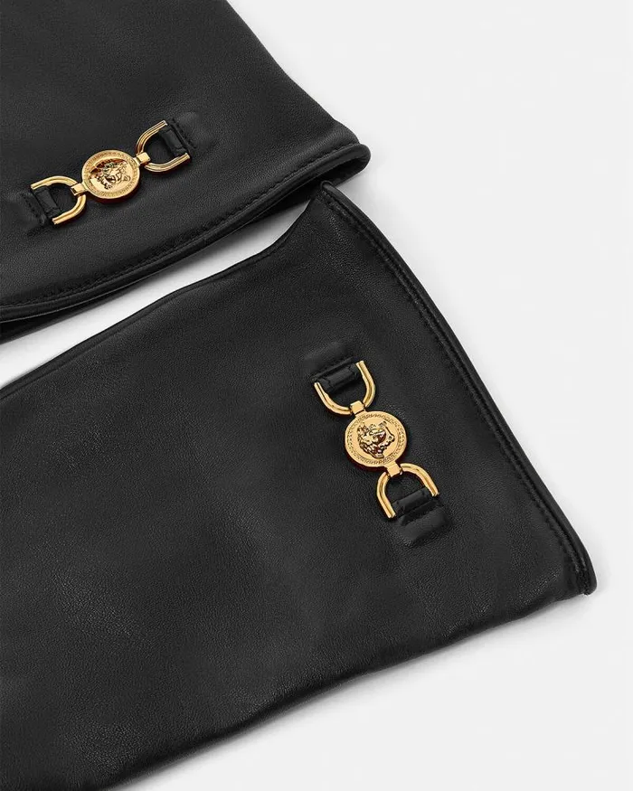 Medusa 03995 Leather Gloves Blackgold Women Versace Soft Accessories