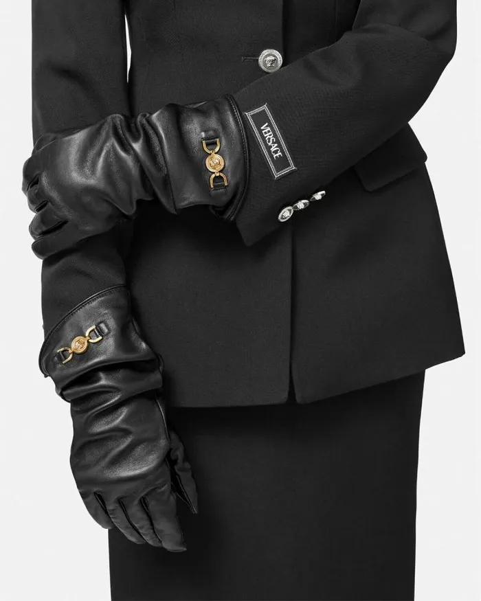 Medusa 03995 Leather Gloves Blackgold Women Versace Soft Accessories