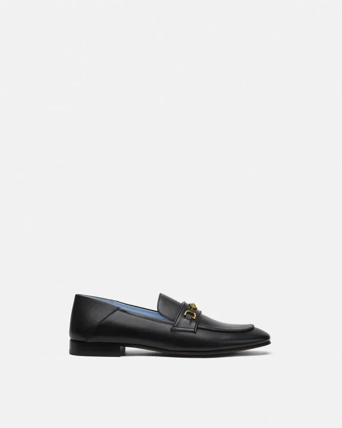 Medusa 03995 Leather Slippers Blackgold Men Versace Loafers and Slippers