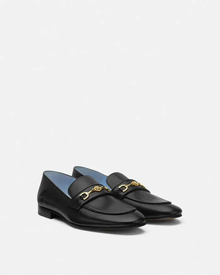Medusa 03995 Leather Slippers Blackgold Men Versace Loafers and Slippers