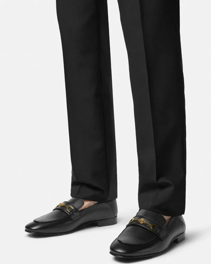 Medusa 03995 Leather Slippers Blackgold Men Versace Loafers and Slippers