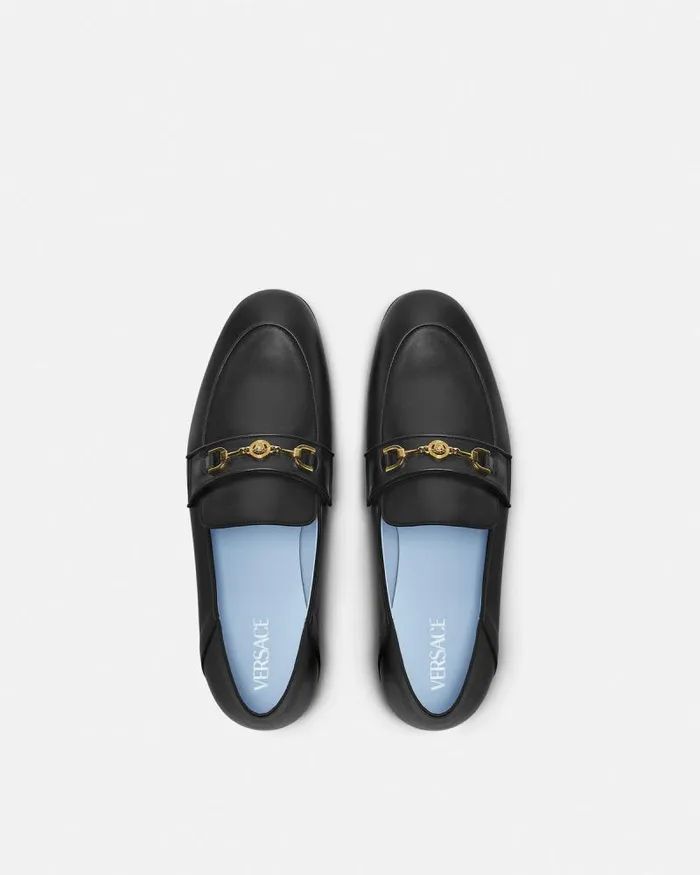 Medusa 03995 Leather Slippers Blackgold Men Versace Loafers and Slippers