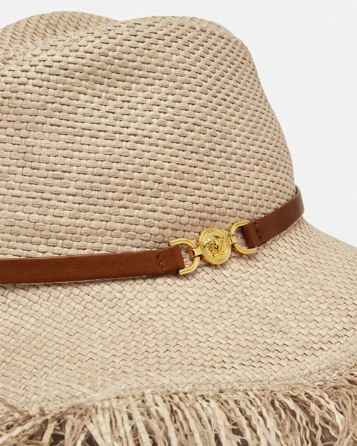 Medusa 03995 Raffia Hat Beige Women Versace Hats and Caps