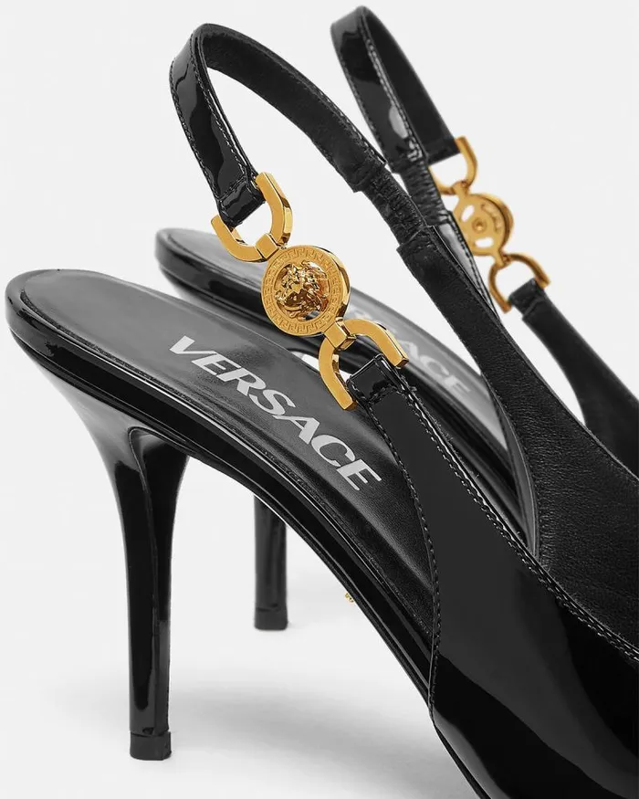 Medusa 03995 Slingback Pumps 85 Mm Blackgold Women Versace Pumps and Slingbacks