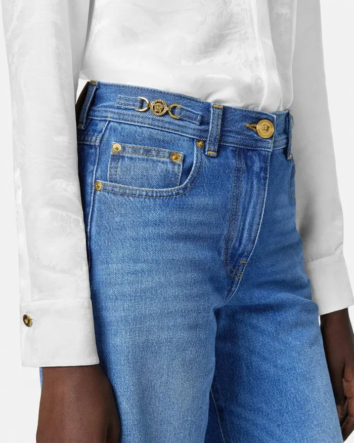 Medusa 03995 Wide Flared Jeans Blue Women Versace Denim