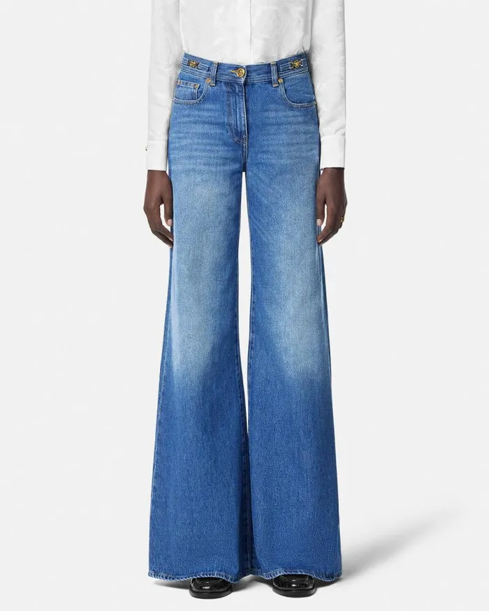 Medusa 03995 Wide Flared Jeans Blue Women Versace Denim