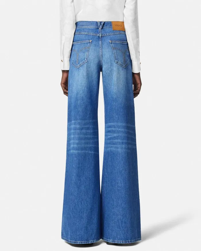 Medusa 03995 Wide Flared Jeans Blue Women Versace Denim