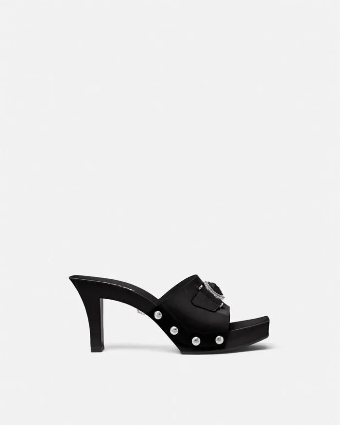 Medusa Buckle Patent Clogs 60 Mm Blacksilver Women Versace Sandals