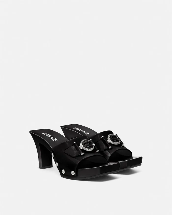 Medusa Buckle Patent Clogs 60 Mm Blacksilver Women Versace Sandals