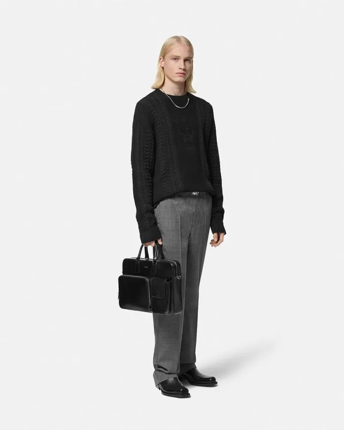 Medusa Milano CableKnit Sweater Black Men Versace Knitwear