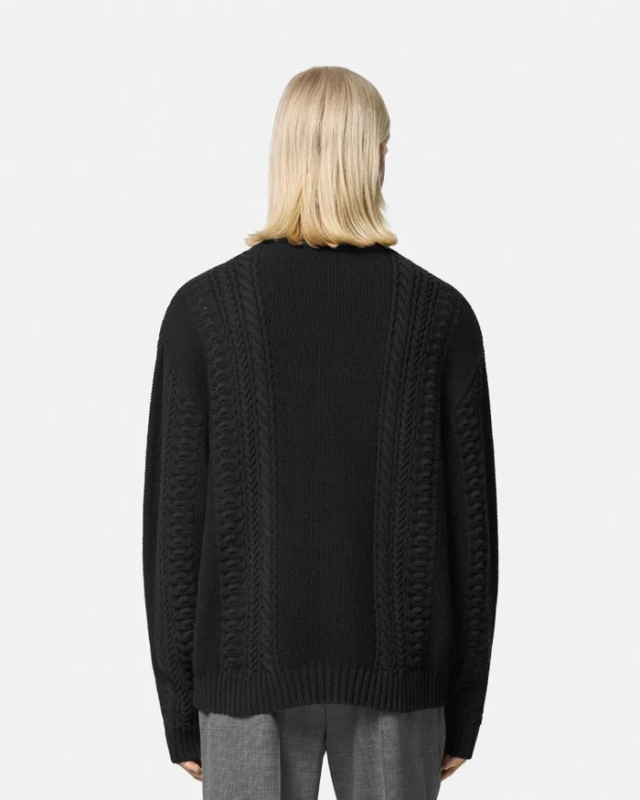 Medusa Milano CableKnit Sweater Black Men Versace Knitwear
