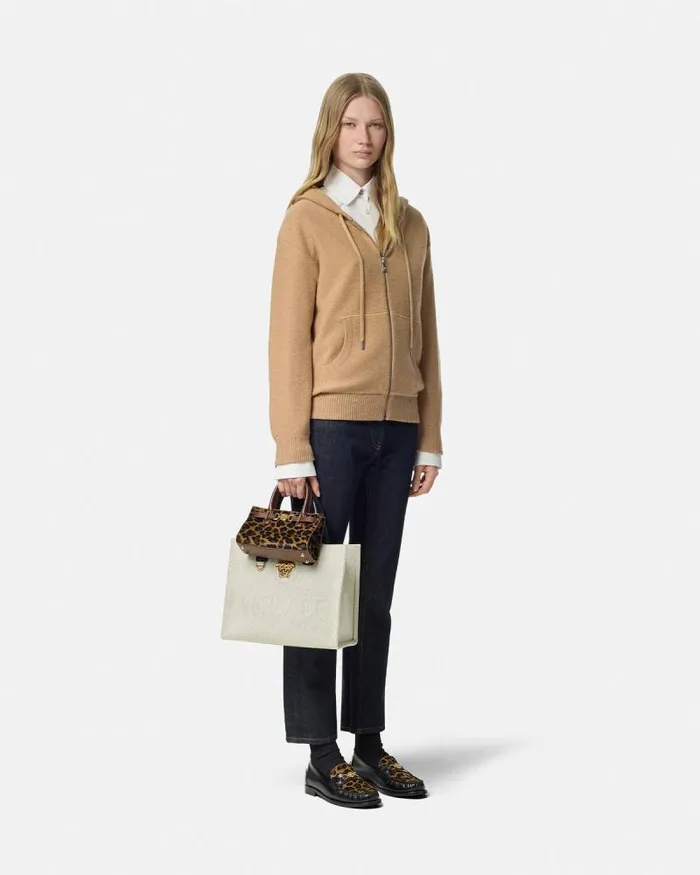 Medusa Towel Zip Hoodie Beige Women Versace Knitwear