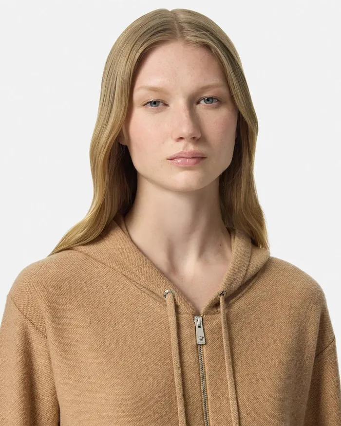 Medusa Towel Zip Hoodie Beige Women Versace Knitwear