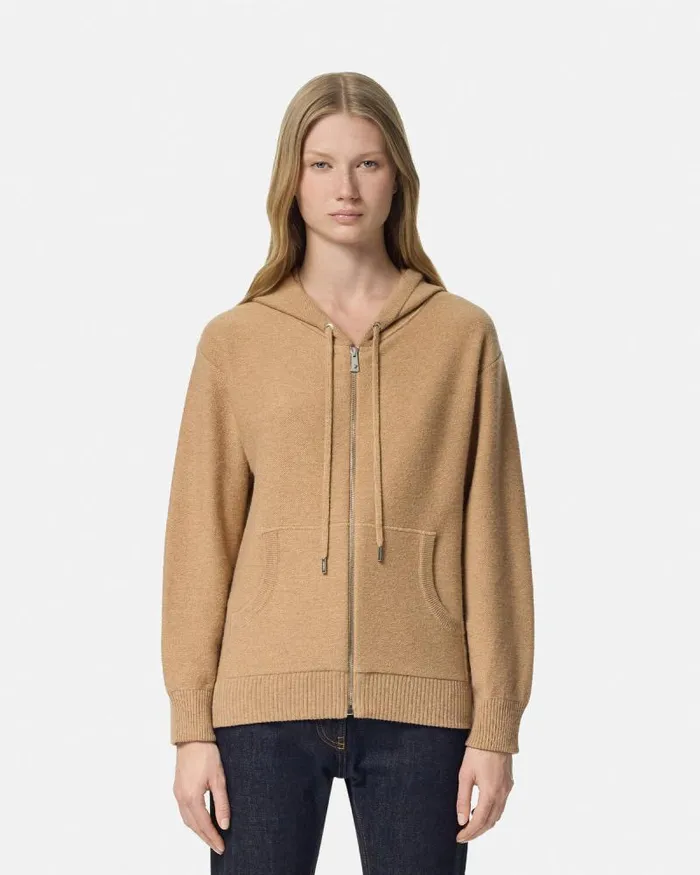 Medusa Towel Zip Hoodie Beige Women Versace Knitwear