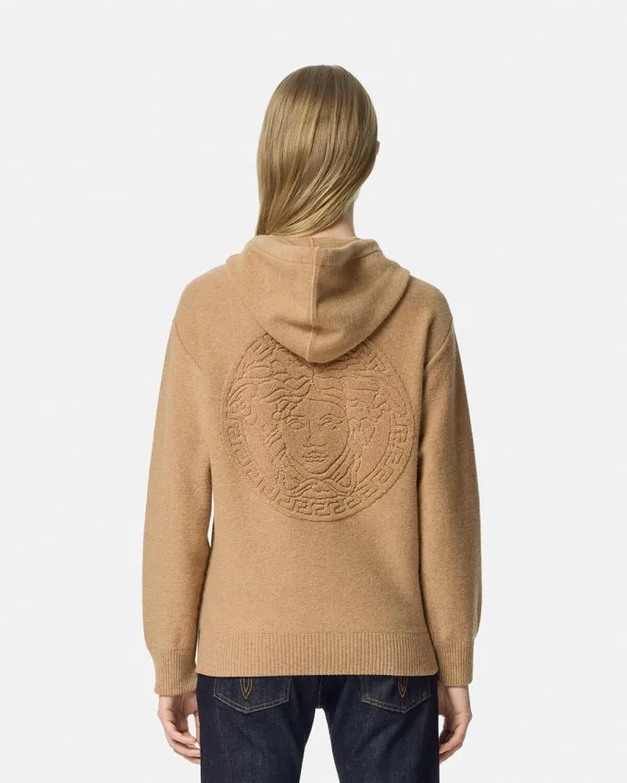 Medusa Towel Zip Hoodie Beige Women Versace Knitwear