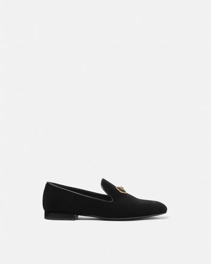Medusa Velvet Slippers Blackgold Men Versace Loafers and Slippers